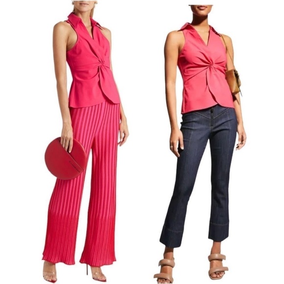 Cinq À SEPT McKenna Twisted Front Stretch-crepe Sleeveless Blouse Top XSmall NEW - Picture 6 of 10